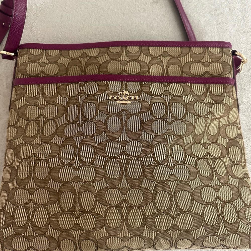 Coach Signature Crossbody Bag in Tan and Purple
